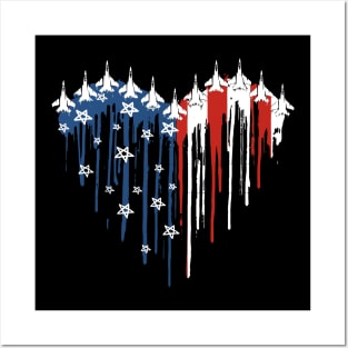 Jet American Flag Heart Melting 4th Of July Independence Day Posters and Art